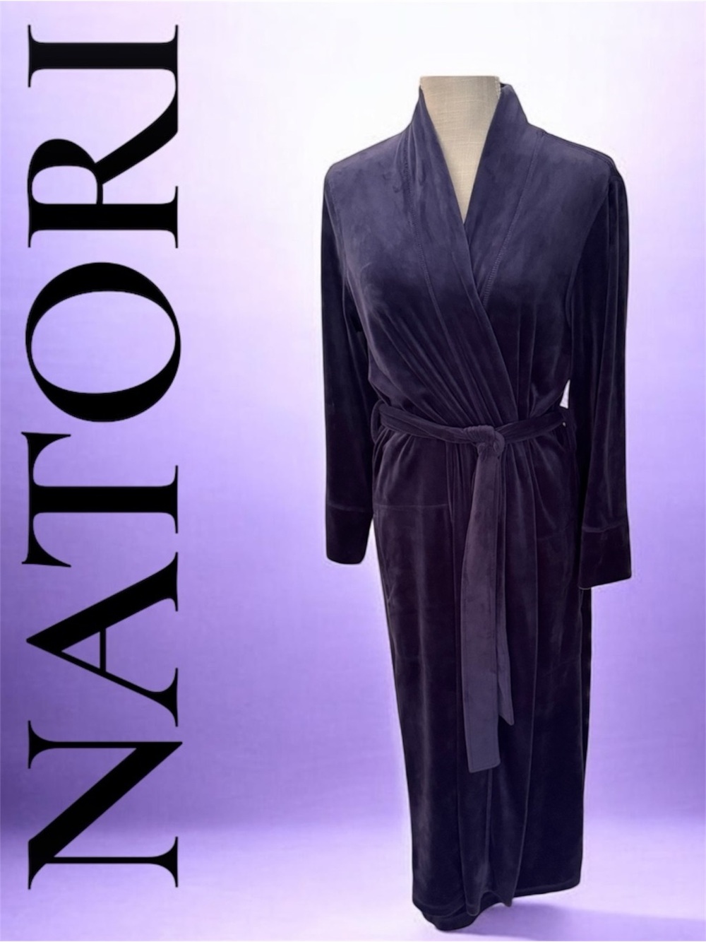 NATORI Women’s Robe - Sz S- Plush Velvet Long Wrap - Plum - Picture 1 of 9
